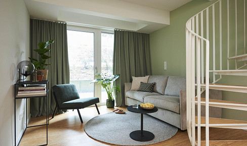 2-Zimmer Maisonette Apartment für 1250€ Warm – vollmöbliert mit Gym & Workspace
