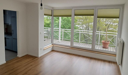 Looking for that penthouse feeling? Freshly renovated 2-room apartment with new fitted kitchen and underground parking space