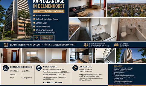 Rented 2-room apartment with balcony and distant view – an attractive investment property in Delmenhorst.