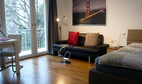 Obergiesing: Furnished 1-room apartment with south-facing balcony overlooking the inner courtyard