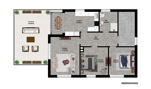First occupancy after core renovation, low-energy 3-room apartment with roof terrace in Steinhagen