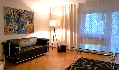 TOP LOCATION WEST END: FULLY FURNISHED 2-ROOM / kitchen / bathroom / hallway / 7 m² SOUTH-facing BALCONY overlooking the garden