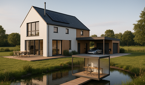 Designer villa in secluded location with floating gallery, PV & heat pump - near Süderbrarup