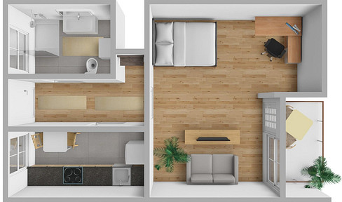 von privat: 1 ZKB mit Balkon, Einbauküche und Möbel