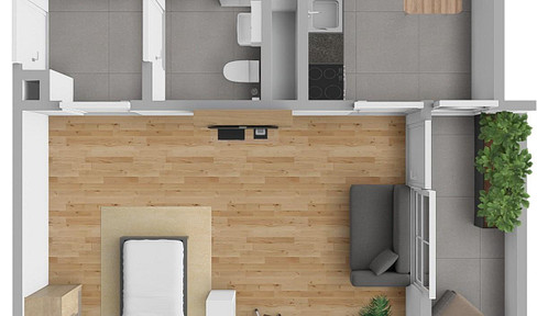 1 ZKB with EBK balcony and partly furnished and parking space