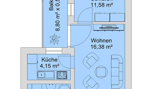 Paulusviertel | großer Balkon | 2 Raum - gepflegt | Parkett | Badewanne