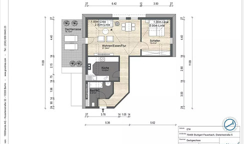 Single oder Pärchen 2-Zimmer-Wohnung mit Dachterrasse, Einbauküche und Stellplatz