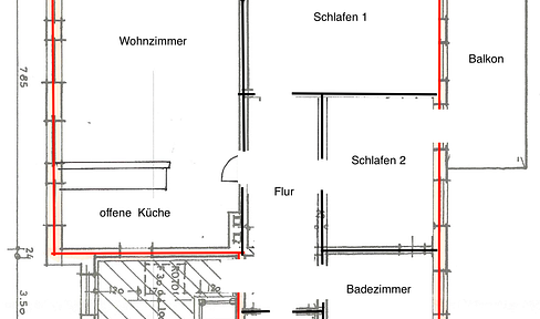 3-room apartment in old building, balcony, EBK