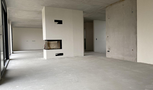 Modern solid house with flat roof, first occupancy