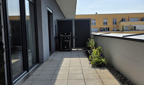 Light-flooded penthouse apartment with large roof terrace on Lake Rosensee in Schweinheim
