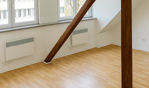 Modern attic apartment with authentic exposed beams - first occupancy after renovation