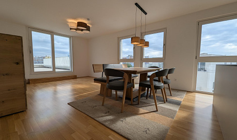 Neue teilmöbl. 3-Zi-Wohnung mit großzügiger, tw. begrünter Dachterrasse und fantastischem Fernblick