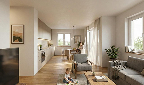 Family paradise with 4 rooms: Brand new construction, available for the first time, featuring 2 bathrooms, a private garden, and your own parking space!