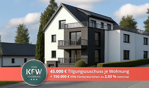 Nur noch 3 von 6 exklusiven ETW verfügbar – KfW-Darlehen 2,03 % + 45.000 € Zuschuss je Wohnung