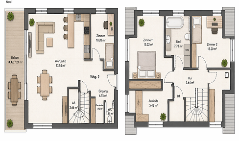 Stilvolle 4 Zimmer Neubau Maisonettewohnung mit Hausgefühl – 3 Schlafzimmer, Balkon