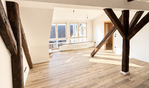 Stylish loft apartment above the rooftops of Erlangen, with approximately 42 m² of rooftop terrace.