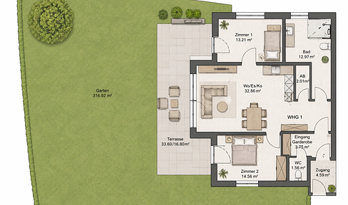 New-build highlight: 3-room dream home with garden, terrace and 2 parking spaces