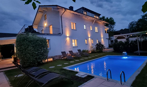 Apartment building with pool