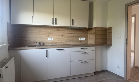 3-room apartment with a new built-in kitchen, south-facing balcony, and parking space.