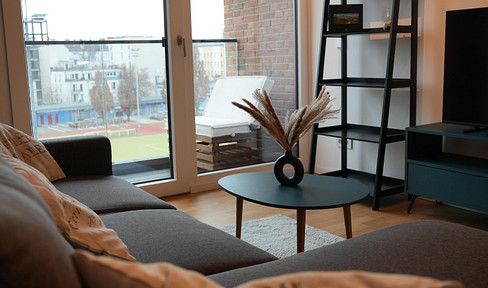 High-quality, newly built 2-room apartment with a balcony, furnished, located in Friedrichshain.