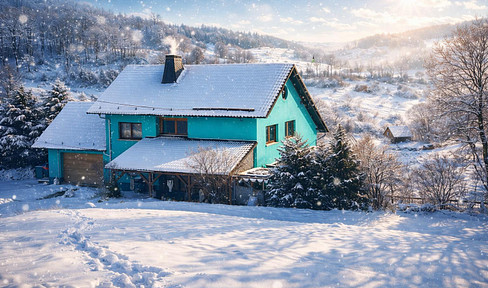 Two-family house with barn, open stable and 1.8 ha of green space