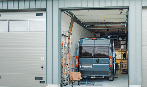 XXL garage with plot, garage park, hall, motorhome, car, motorcycle, caravan, new camper building