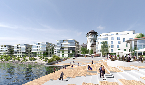 2 room ground floor apartment at the planned Waldhofbecken, terrace, garden & underground parking space, commission-free