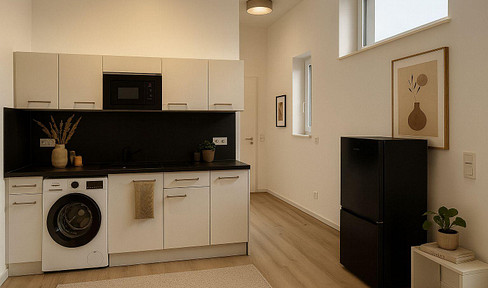 Furnished one-bedroom apartment with built-in kitchen and washing machine. (Reference: F1-00-01)