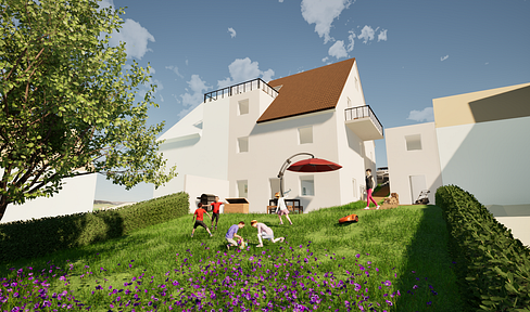 For sale by owner: Plot of land in the village center of Eisenhofen, suitable for a two-family house. The possibility exists to add a second residential unit in the attic.