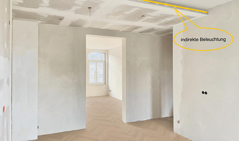 First occupancy - Modern living in a historic district: Features include a modern fitted kitchen, a new bathroom with natural light, a balcony, and an optional parking space.