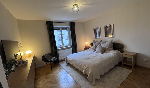 Listed old building with character: high ceilings, lots of light, stylishly furnished