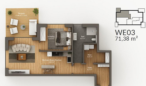 New build first occupancy: Exclusive 2sqm ground floor apartment with terrace + parking space in new build