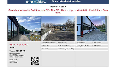 Gewerbeanwesen 9.536m²/Nuf.3.145m²Umschlag-Depot-Halle-Lager-Büro Dreiländereck DE/PL/CZ Lkr.Görlitz