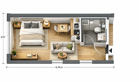 Bright city apartment, 1 room, first occupancy