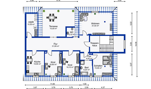 5-room apartment with a rooftop terrace and a private garden.