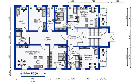 5-room apartment with a private garden.