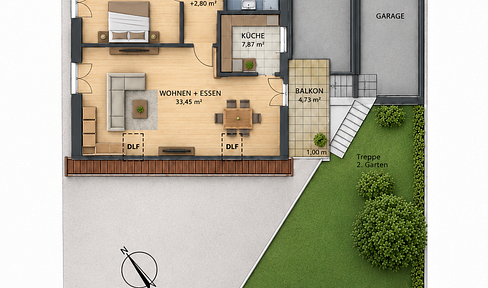 Eigentumswohnung, 4 ZKB + Dachstudio sowie mit 120 m² Privatgarten, Balkon, Garage