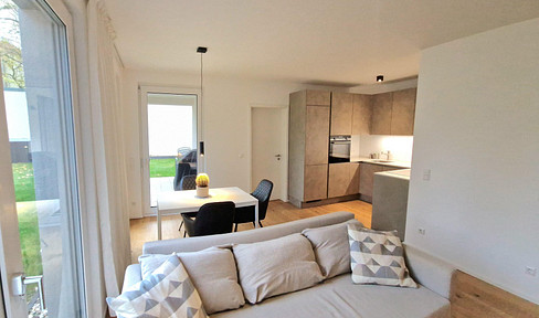 2 rooms on the ground floor, furnished, terrace & private garden, new building in 2022,