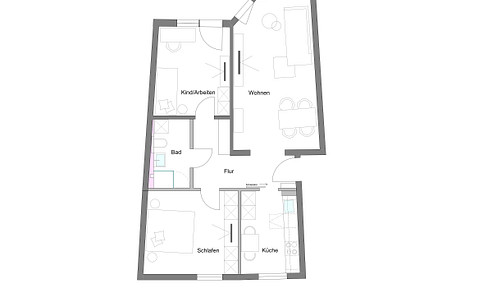 bright 3 room apartment