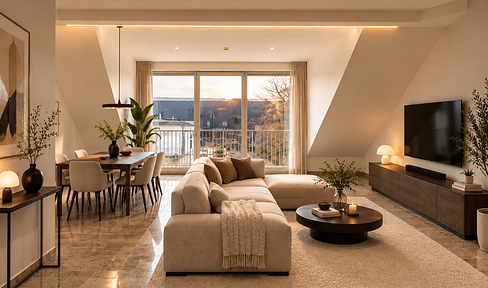 Living above the rooftops of Cologne | Exclusive penthouse apartment on two levels, with views of the cathedral and a rooftop terrace.