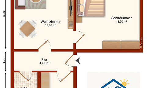 2-room apartment, 54 square meters, in a quiet location - one month free rent, fitted kitchen, bathtub.