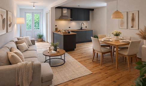 Beautifully renovated apartment with high-quality kitchen, fireplace and large terrace