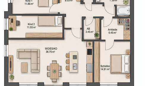 Moderne 4-Zimmer-Wohnung im Erdgeschoss | Effizienzhaus A+