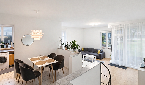 Modern split-level apartment with a garden and a hobby room in the basement.