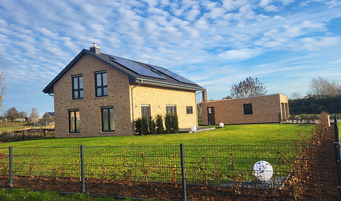 Brand new detached house with 6 rooms, a double garage, an open-plan kitchen, and a solar power system, located near Schwerin.