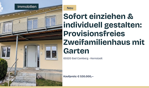 Move in immediately and personalize it: A two-family house with a garden, available without any commission fees.