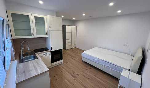 Bright, one-room apartment (22 m²) with built-in kitchen and washing machine, located in a central area.