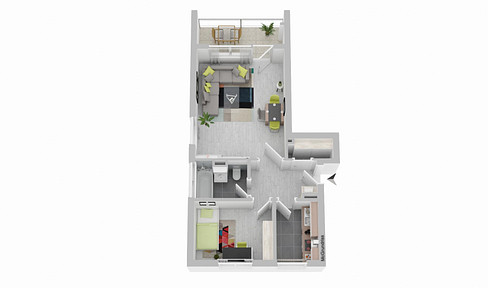 Bright, sun-filled 2-room apartment with parking space and balcony, available immediately (no lease fees).