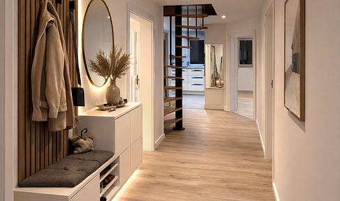 First occupancy after complete renovation: 5-room apartment with a loft studio, balcony, fitted kitchen, and guest toilet.