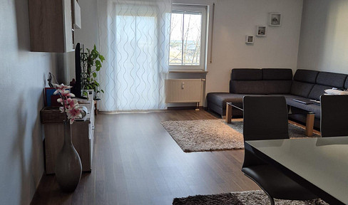 Newly renovated 2-room apartment with a balcony, fitted kitchen, and underground parking space.